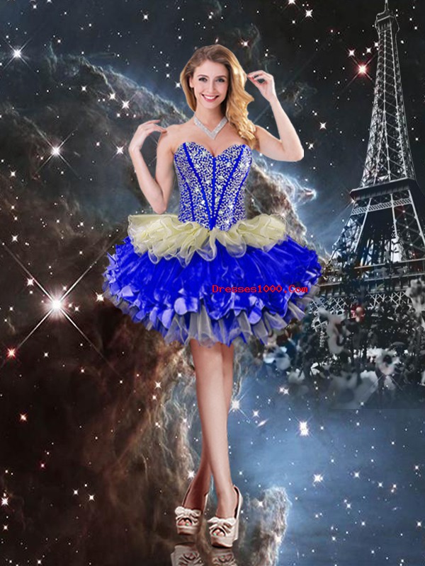 Beading and Ruffles and Ruffled Layers Quinceanera Dress Multi-color Lace Up Sleeveless Floor Length