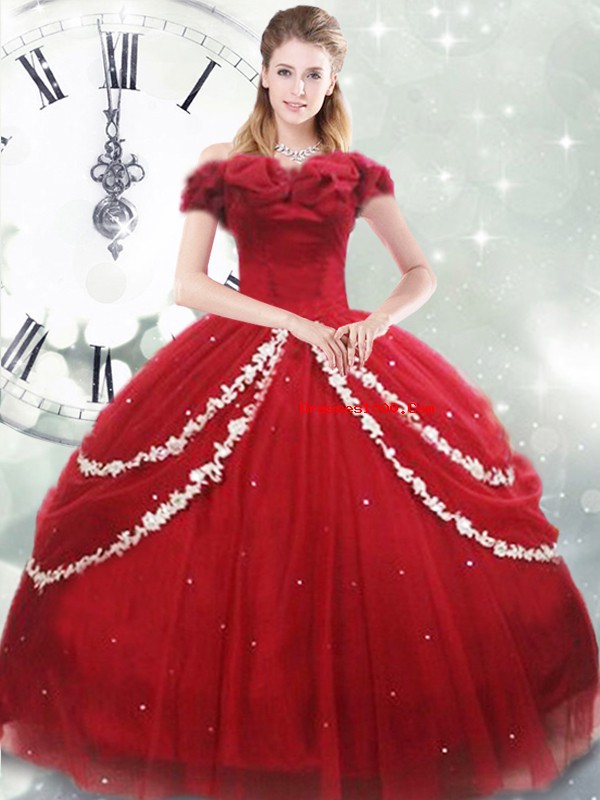 Fantastic Wine Red Ball Gowns Appliques and Pick Ups Quinceanera Dresses Lace Up Tulle Sleeveless