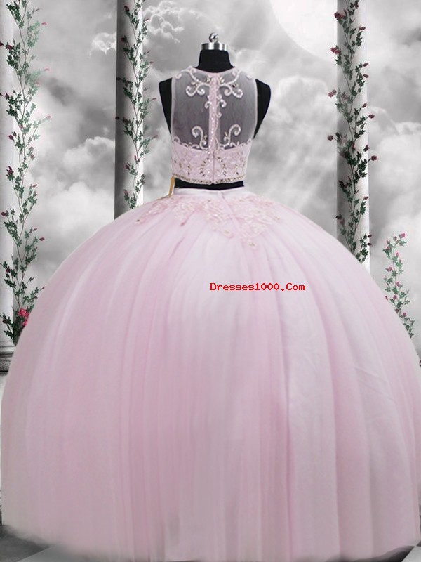 Spectacular Floor Length Baby Pink Quinceanera Gown Scoop Sleeveless Zipper