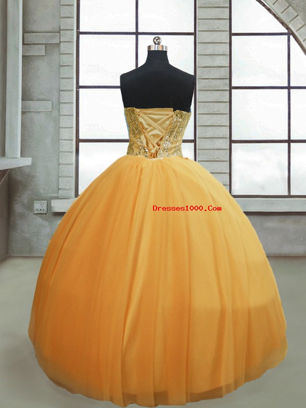 Custom Made Beading 15th Birthday Dress Gold Lace Up Sleeveless Floor Length