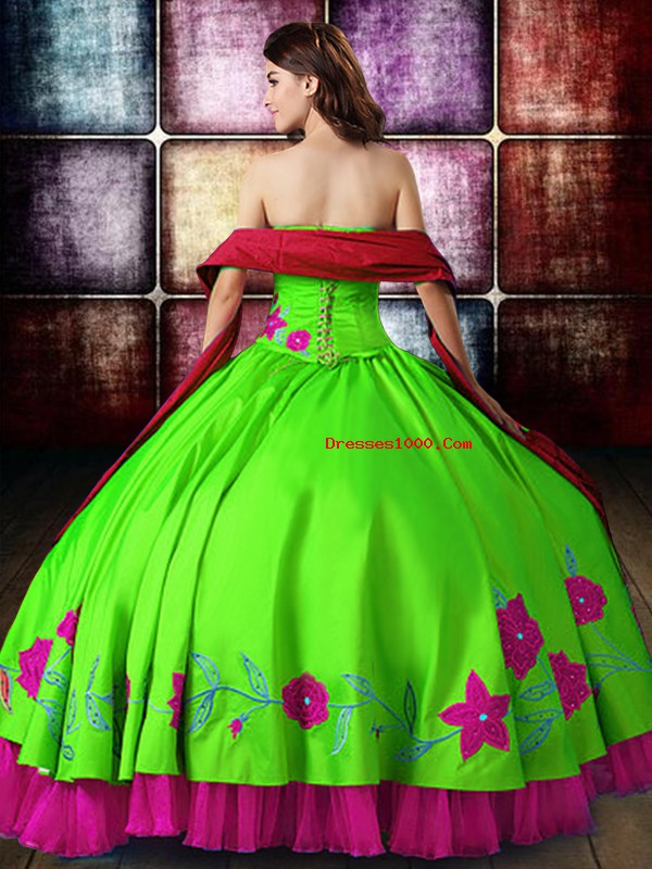 Perfect Multi-color Strapless Neckline Embroidery Ball Gown Prom Dress Sleeveless Lace Up