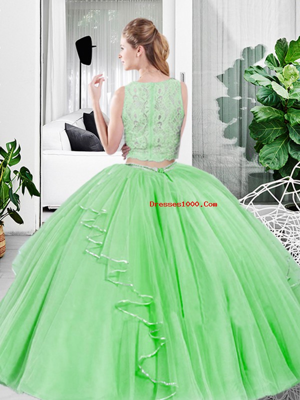Tulle Zipper Scoop Sleeveless Floor Length Quinceanera Gown Lace and Ruffled Layers