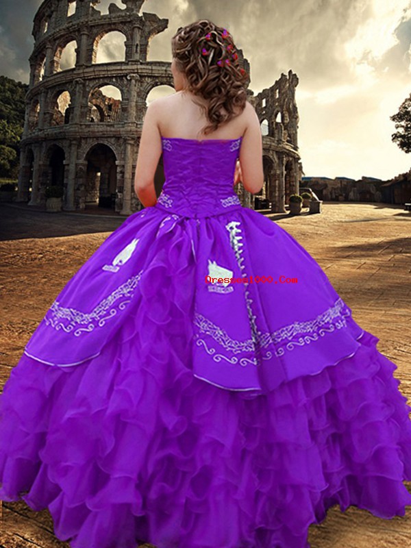 Luxury Strapless Sleeveless Taffeta Quinceanera Dress Embroidery and Ruffled Layers Zipper