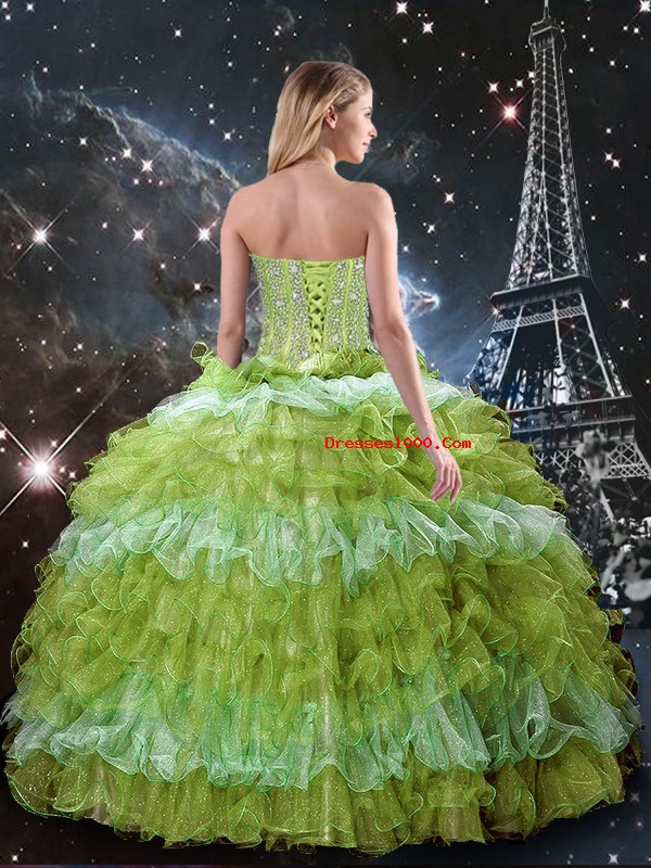Floor Length Multi-color Quinceanera Dresses Organza Sleeveless Beading and Ruffled Layers
