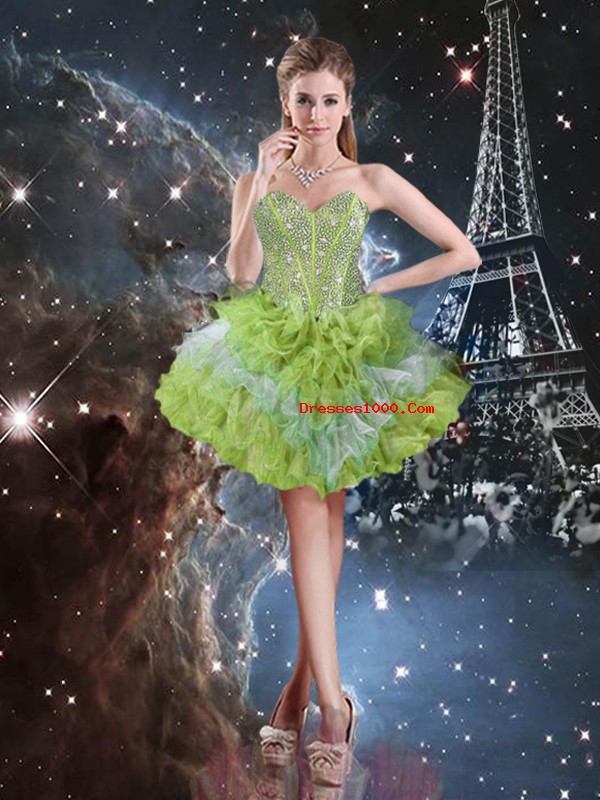 Floor Length Multi-color Quinceanera Dresses Organza Sleeveless Beading and Ruffled Layers