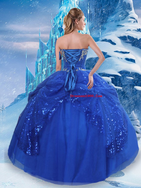 Cheap Royal Blue Ball Gowns Tulle Sweetheart Sleeveless Beading and Pick Ups Floor Length Lace Up Quinceanera Dress