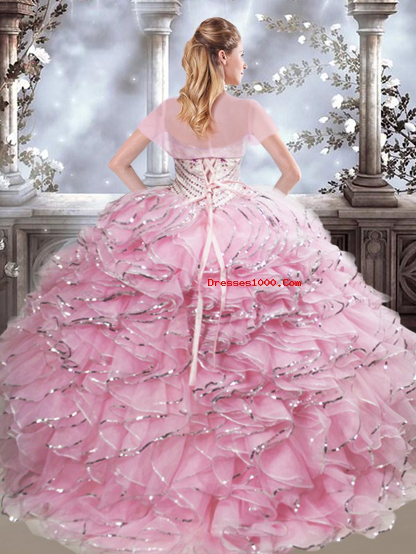 Charming Organza Sleeveless Floor Length 15th Birthday Dress and Beading and Ruffles