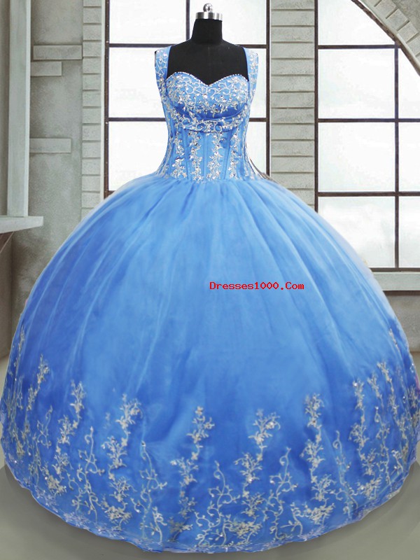 Stunning Baby Blue Lace Up Sweet 16 Quinceanera Dress Beading and Appliques Sleeveless Floor Length