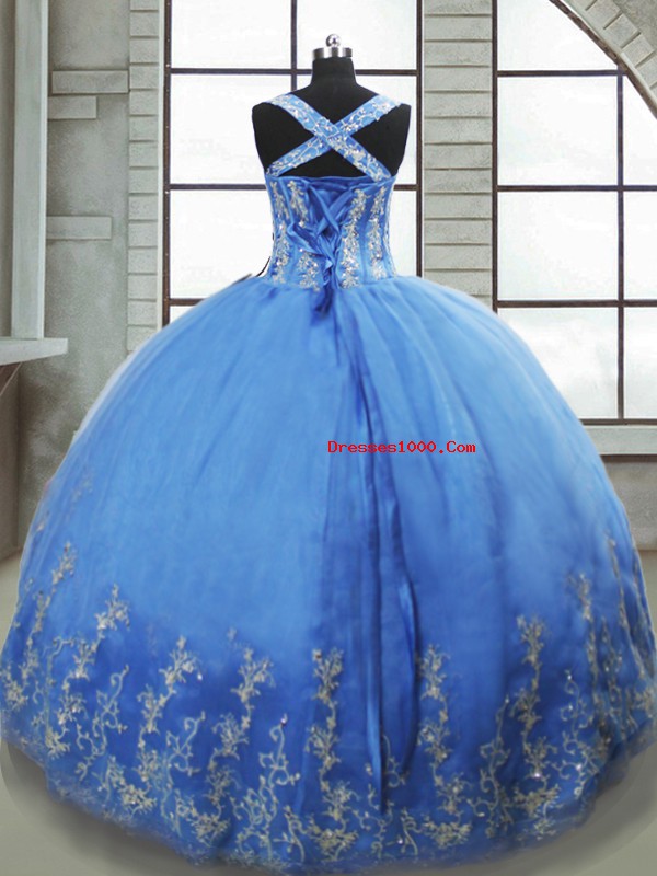 Stunning Baby Blue Lace Up Sweet 16 Quinceanera Dress Beading and Appliques Sleeveless Floor Length