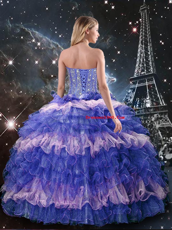 Sweetheart Sleeveless Lace Up Sweet 16 Quinceanera Dress Multi-color Organza