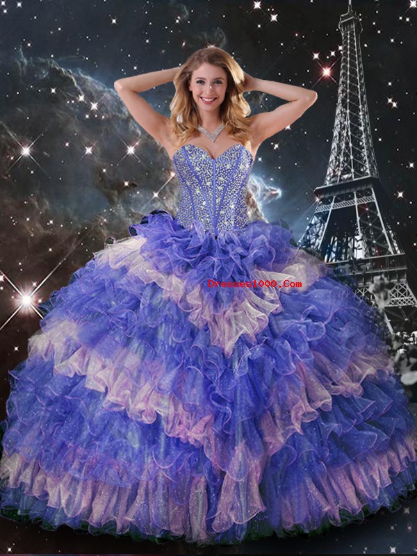 Sweetheart Sleeveless Lace Up Sweet 16 Quinceanera Dress Multi-color Organza