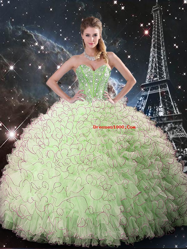Fabulous Ball Gowns Beading and Ruffles Quinceanera Dresses Lace Up Organza Sleeveless Floor Length