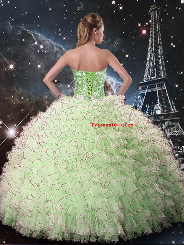 Fabulous Ball Gowns Beading and Ruffles Quinceanera Dresses Lace Up Organza Sleeveless Floor Length