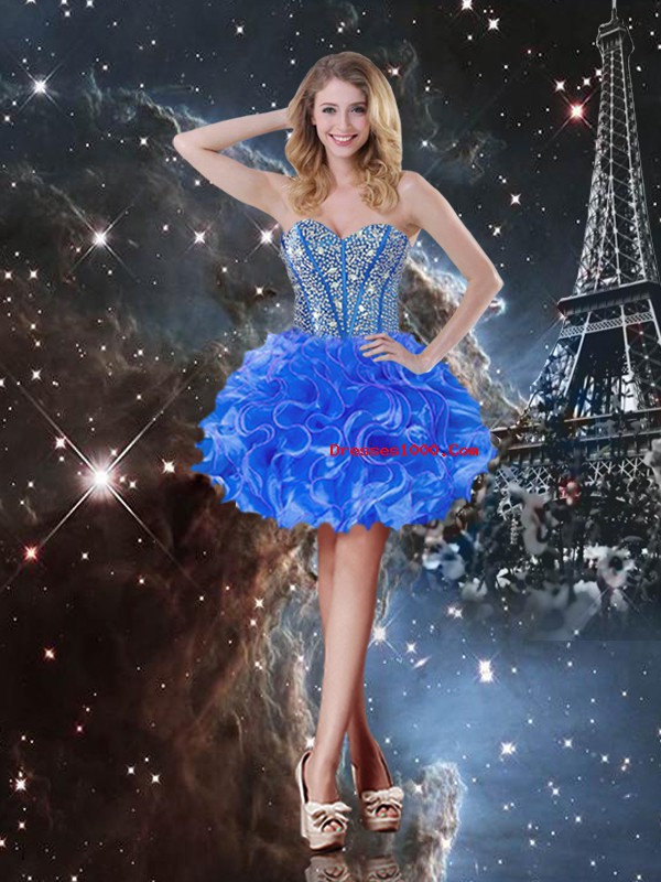 Fashionable Sweetheart Sleeveless Sweet 16 Quinceanera Dress Floor Length Beading and Ruffles Royal Blue Organza