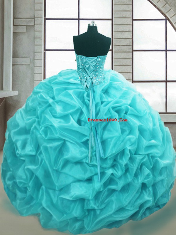 Aqua Blue Sweetheart Lace Up Beading and Appliques and Pick Ups Sweet 16 Quinceanera Dress Sleeveless