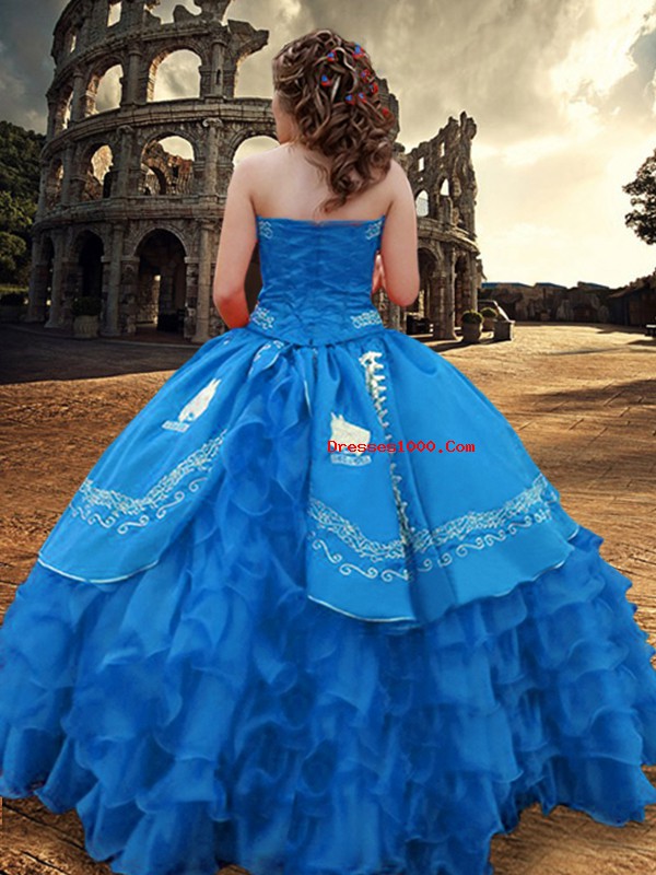 Perfect Strapless Sleeveless Taffeta Sweet 16 Dresses Embroidery and Ruffled Layers Zipper