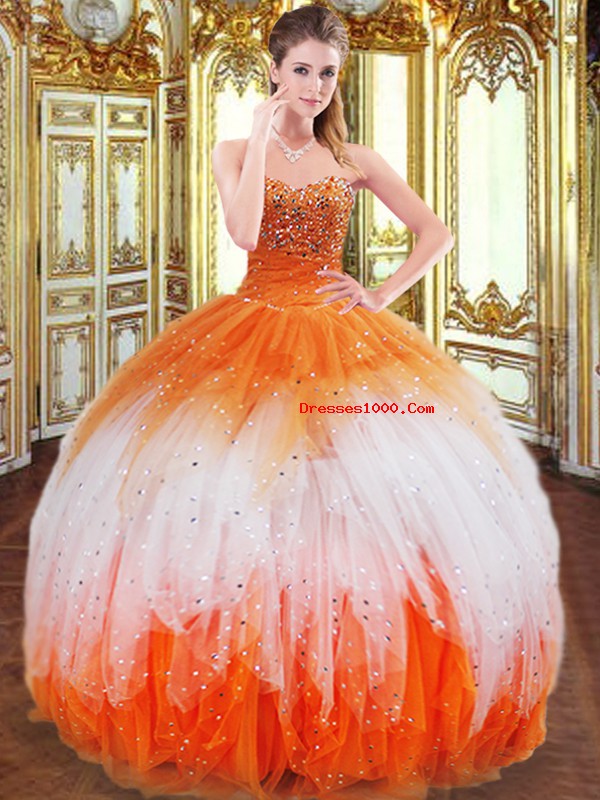 Multi-color Lace Up Sweetheart Beading and Ruffles Quinceanera Gowns Organza Sleeveless