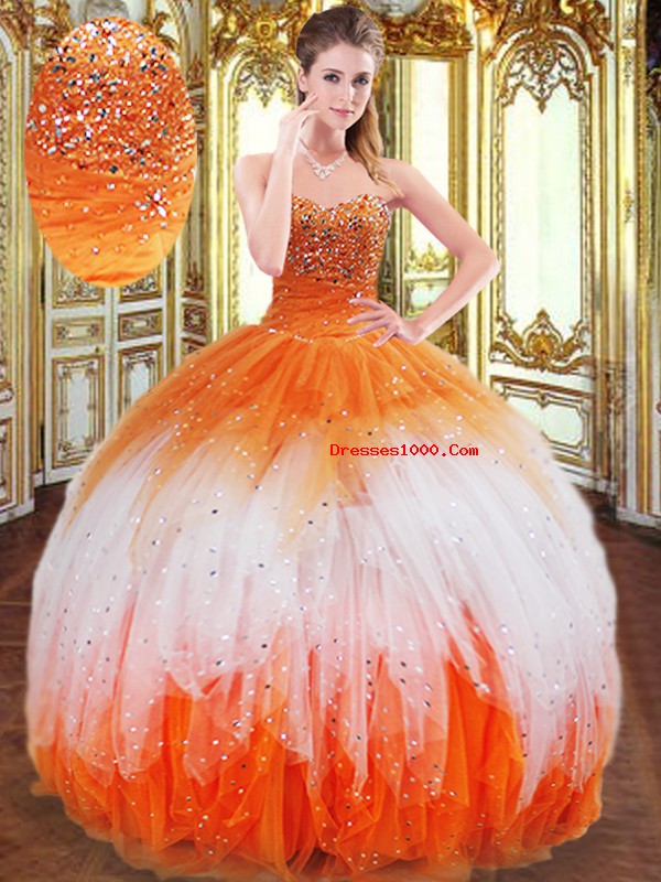 Multi-color Lace Up Sweetheart Beading and Ruffles Quinceanera Gowns Organza Sleeveless