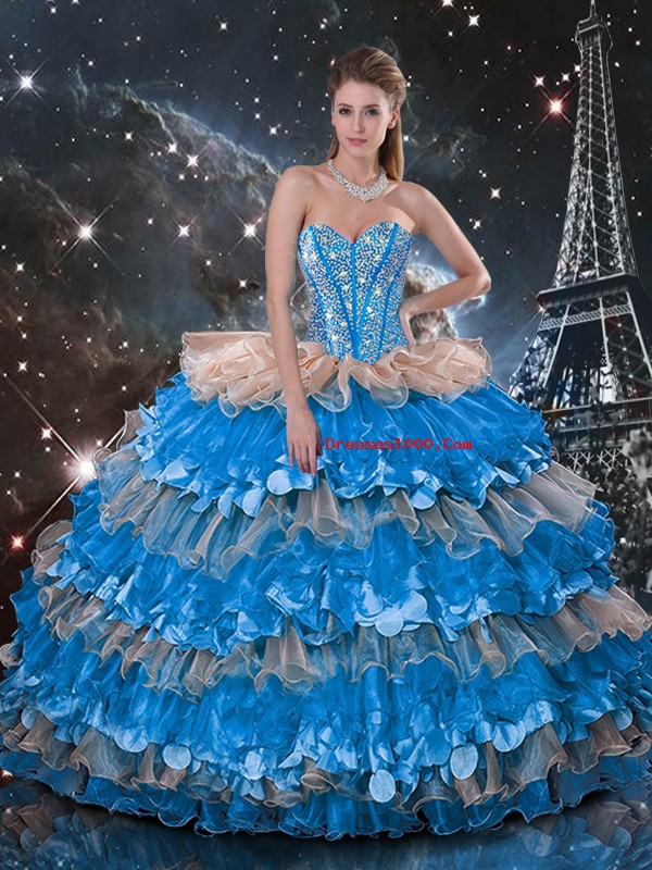 Sleeveless Lace Up Floor Length Beading and Ruffles and Ruffled Layers Sweet 16 Dresses