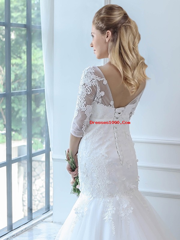 Flirting White Half Sleeves Lace Lace Up Wedding Dress