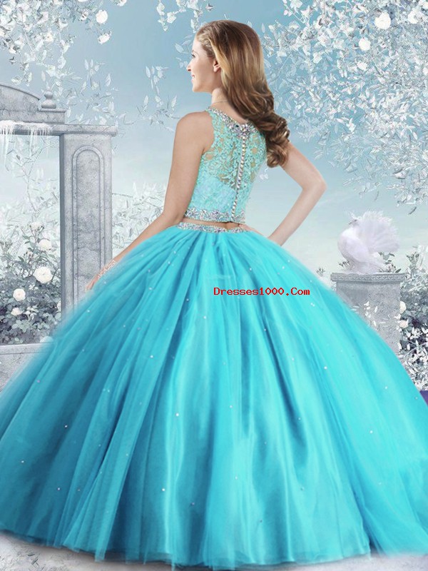 Floor Length Clasp Handle Sweet 16 Dresses Baby Blue for Sweet 16 and Quinceanera with Beading and Sequins
