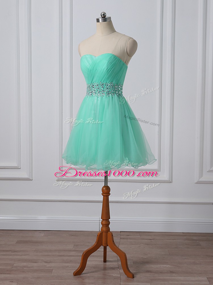 Free and Easy Apple Green Sleeveless Organza Lace Up Homecoming Gowns for Prom and Party and Sweet 16