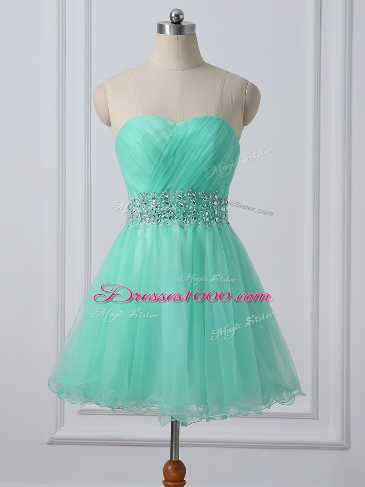 Free and Easy Apple Green Sleeveless Organza Lace Up Homecoming Gowns for Prom and Party and Sweet 16