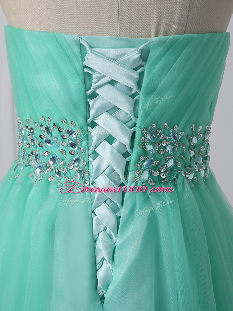 Free and Easy Apple Green Sleeveless Organza Lace Up Homecoming Gowns for Prom and Party and Sweet 16