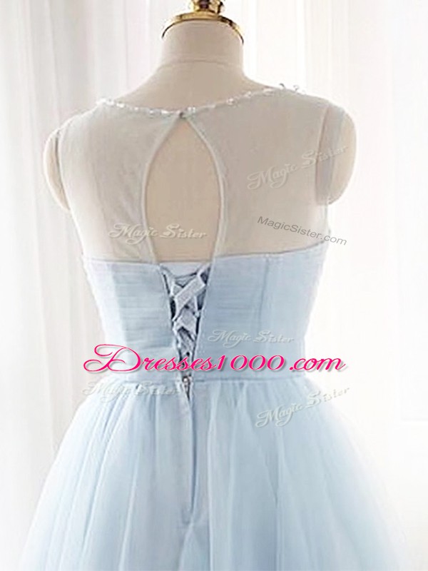 Amazing Black Sleeveless Mini Length Beading and Ruching Lace Up Dress for Prom