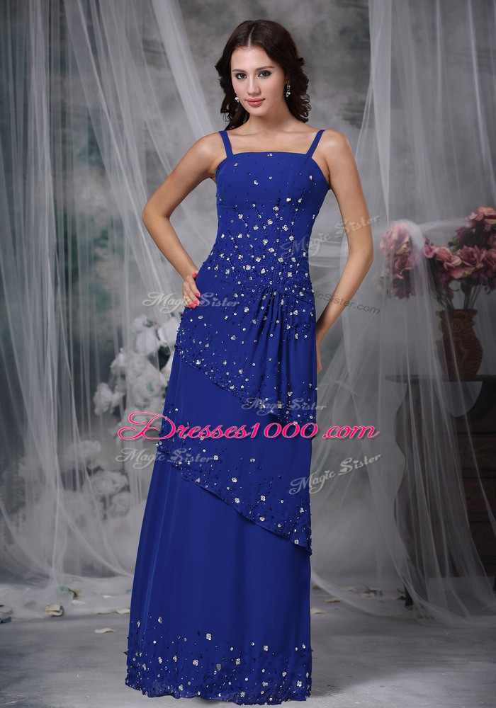Decent Navy Blue Zipper Straps Beading Mother of Bride Dresses Chiffon Sleeveless