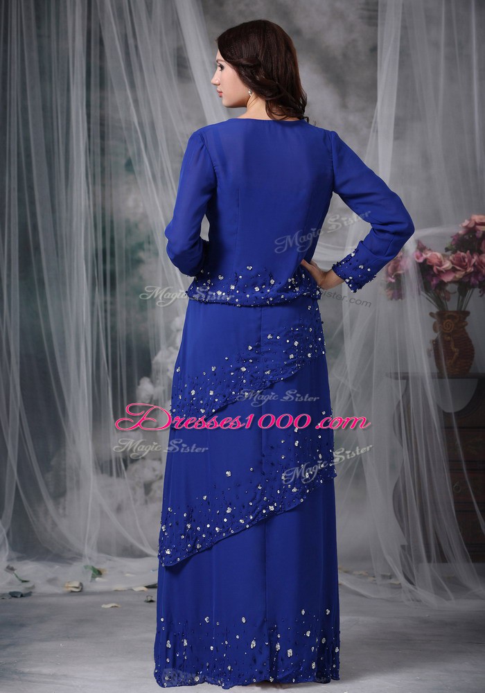 Decent Navy Blue Zipper Straps Beading Mother of Bride Dresses Chiffon Sleeveless