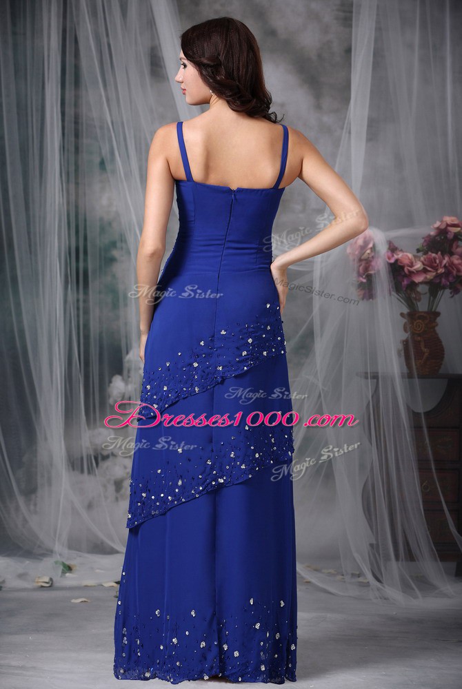 Decent Navy Blue Zipper Straps Beading Mother of Bride Dresses Chiffon Sleeveless