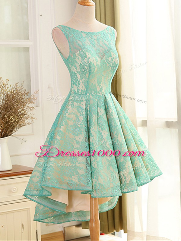Wonderful Lace and Appliques Homecoming Dresses Turquoise Backless Sleeveless High Low