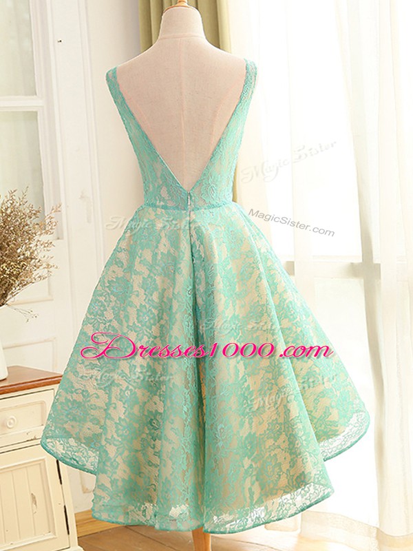 Wonderful Lace and Appliques Homecoming Dresses Turquoise Backless Sleeveless High Low