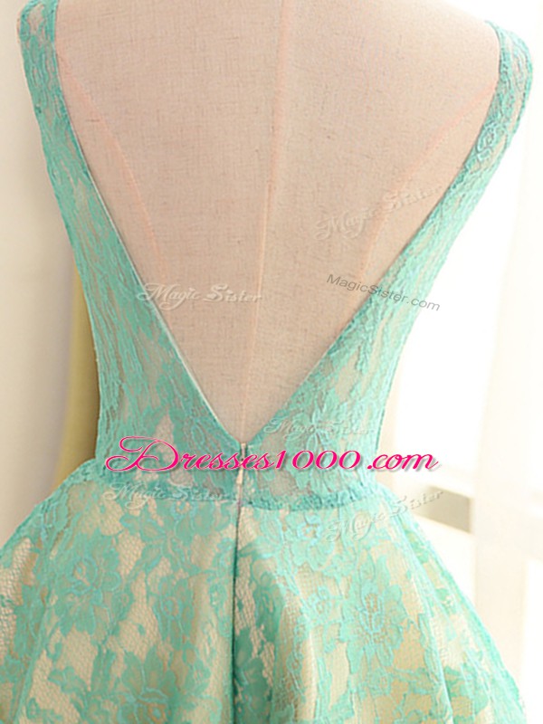 Wonderful Lace and Appliques Homecoming Dresses Turquoise Backless Sleeveless High Low