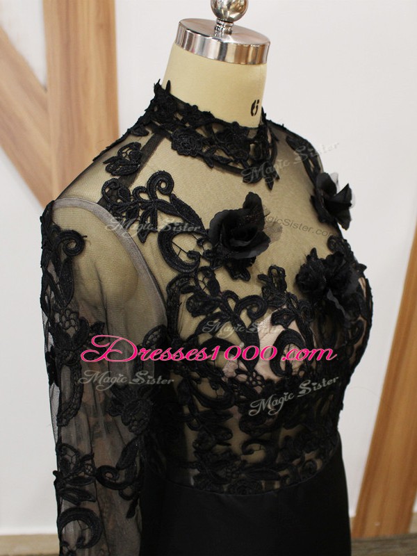 New Arrival High-neck Long Sleeves Fabric With Rolling Flowers Mother Dresses Beading and Lace and Appliques and Hand Made Flower Brush Train Backless