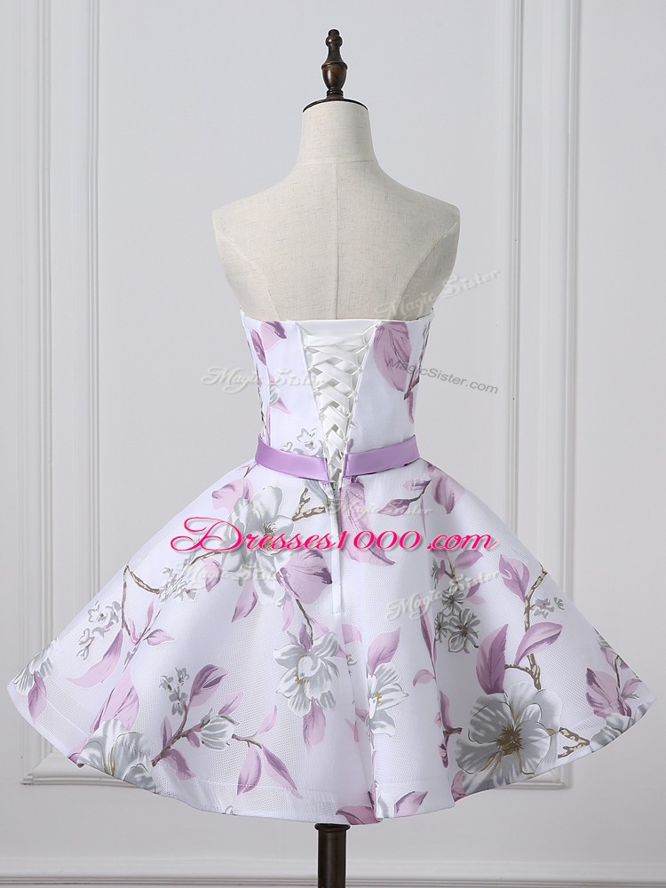 Cute Multi-color Lace Up Scoop Belt Homecoming Gowns Printed Sleeveless