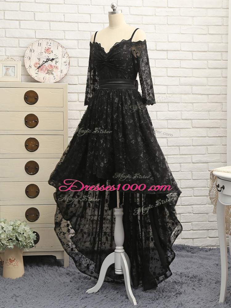 Off The Shoulder Half Sleeves Homecoming Dress High Low Lace Black Lace