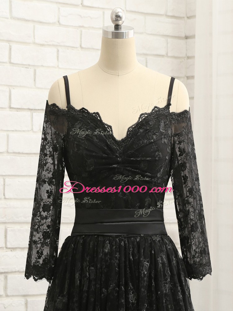 Off The Shoulder Half Sleeves Homecoming Dress High Low Lace Black Lace