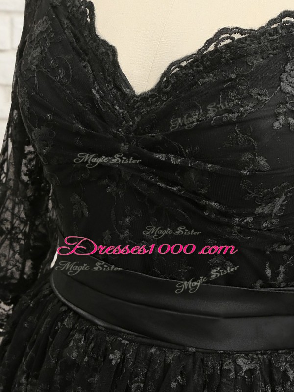 Off The Shoulder Half Sleeves Homecoming Dress High Low Lace Black Lace