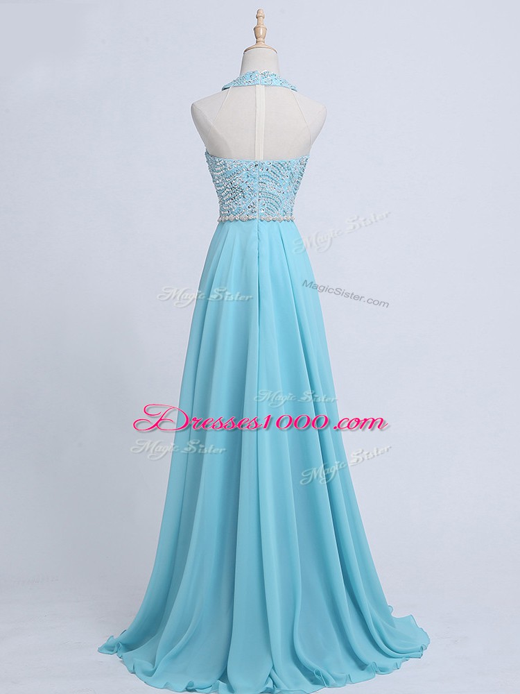 Charming Aqua Blue Prom Evening Gown Chiffon Sleeveless Beading