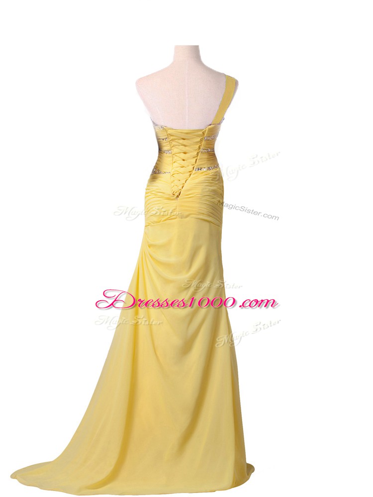 Blue Sleeveless Chiffon Brush Train Lace Up Going Out Dresses for Prom and Party and Military Ball and Sweet 16