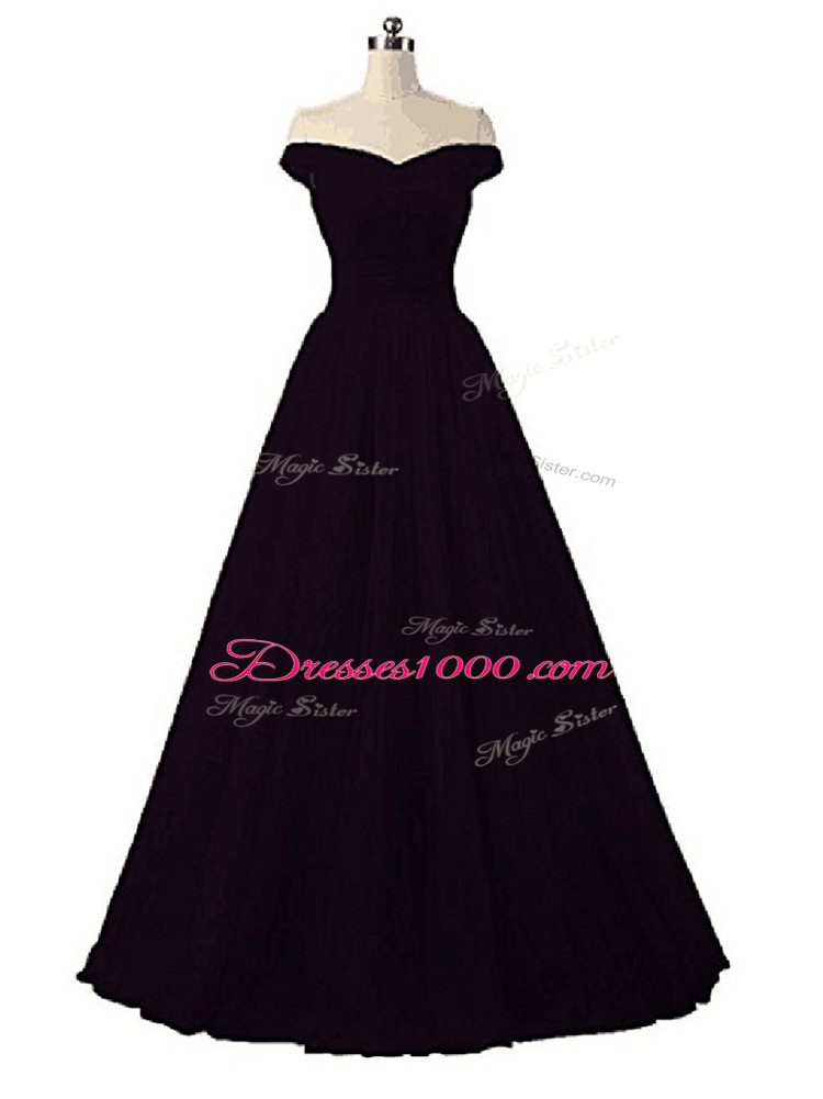 Traditional White Sleeveless Floor Length Ruching Lace Up Formal Evening Gowns