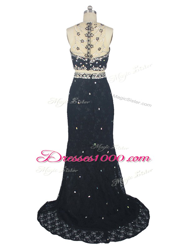 Hot Sale Sleeveless Brush Train Zipper Beading and Lace Pageant Dress