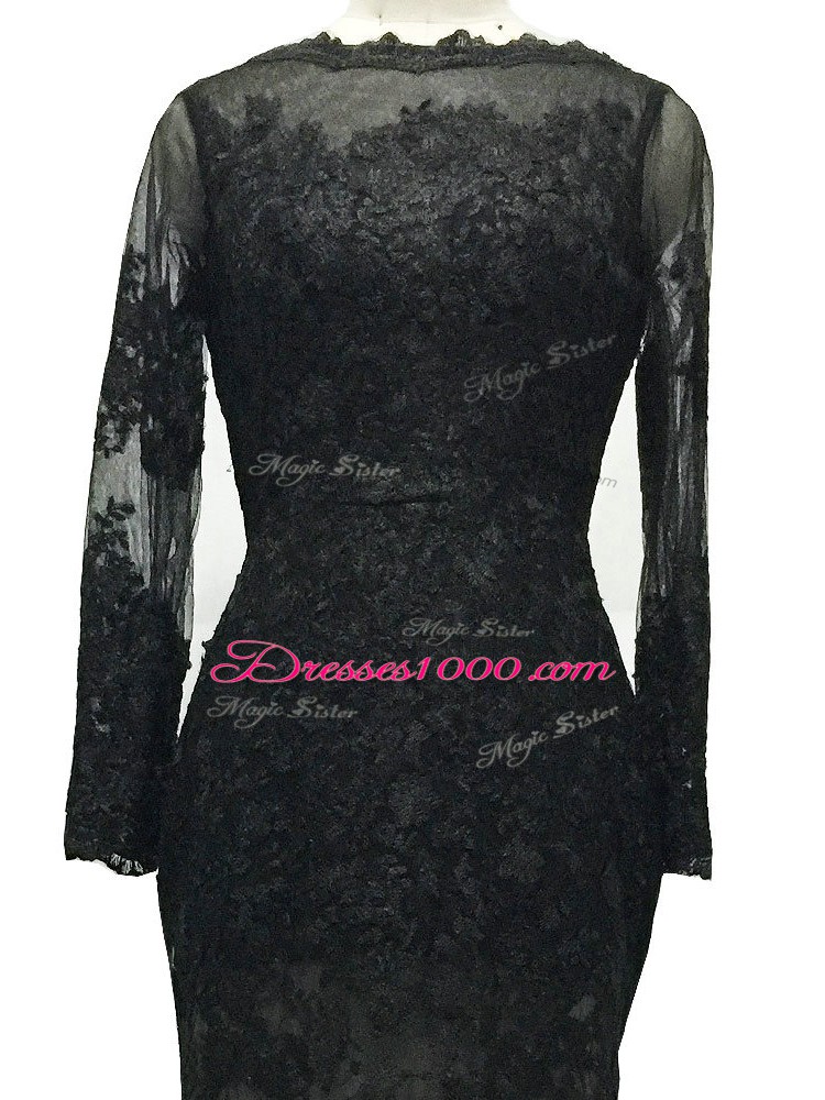 Excellent Backless Mother Dresses Black for Prom and Party and Sweet 16 with Lace and Belt Brush Train