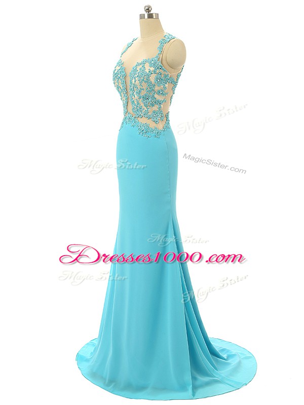 Elegant Chiffon Sleeveless Formal Dresses Brush Train and Lace and Appliques