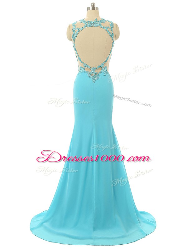 Elegant Chiffon Sleeveless Formal Dresses Brush Train and Lace and Appliques