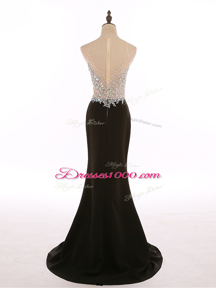 Shining Black Chiffon Zipper Scoop Sleeveless Homecoming Dress Brush Train Beading