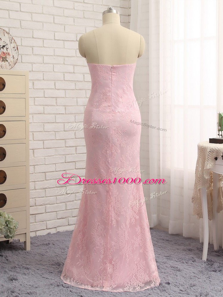 Exceptional Sleeveless Lace Floor Length Zipper Mother of Bride Dresses in Baby Pink with Beading and Lace and Appliques