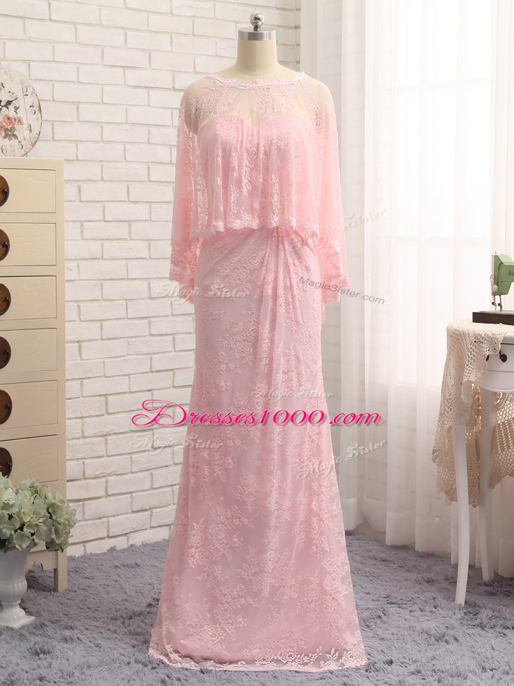 Exceptional Sleeveless Lace Floor Length Zipper Mother of Bride Dresses in Baby Pink with Beading and Lace and Appliques